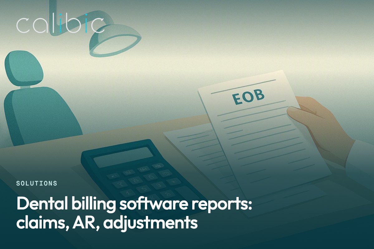 A billing desk with a calculator and a stack of EOBs
